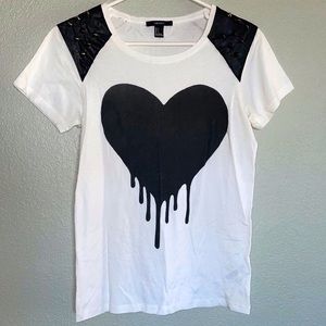 S Forever 21 Bleeding Heart T-Shirt With Spiked Shoulder Embelleshment